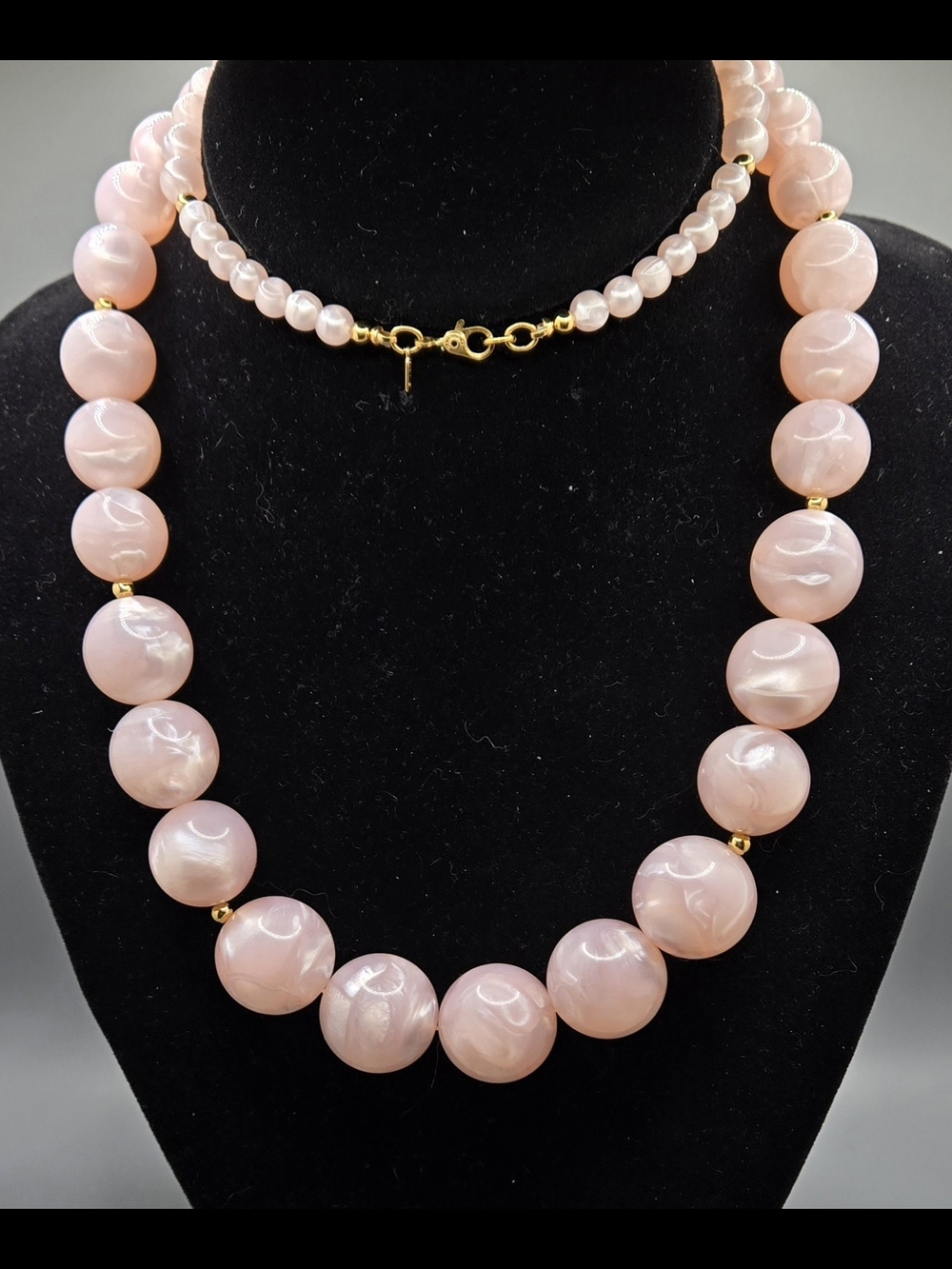Monet Swirled Pink Lucite Bead Necklace w/ Gold Tone Spacers & Hardware